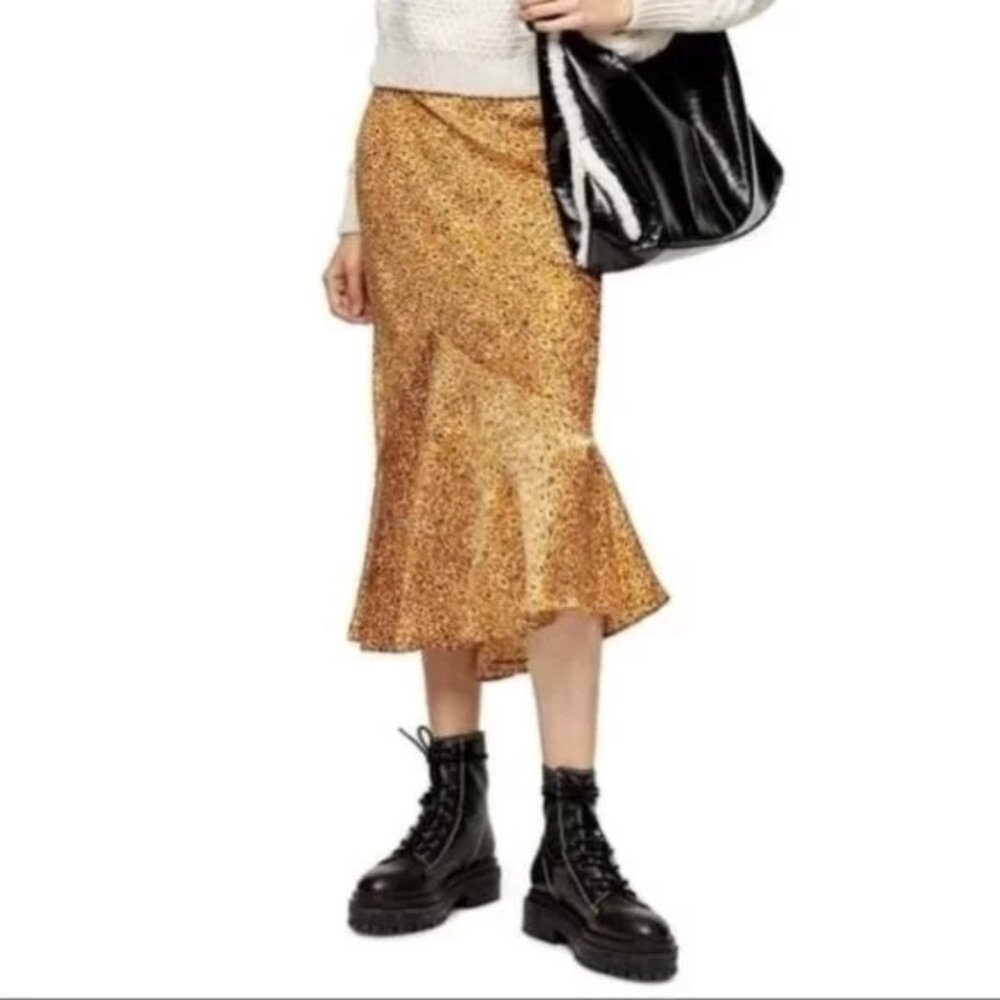 NWT TopShop Leopard Yellow Satin Flounce Goth Emo Y2K Skirt‎